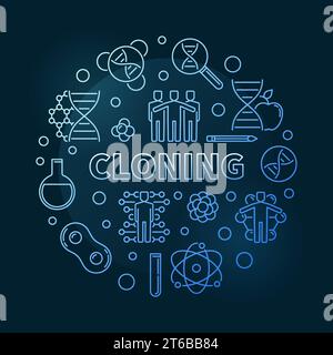 Cloning vector blue modern outline round illustration on dark background Stock Vector