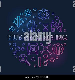 Human cloning vector concept round colorful illustration in outline style Stock Vector