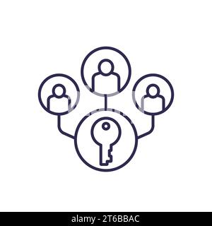 Collective ownership line icon with people and key Stock Vector