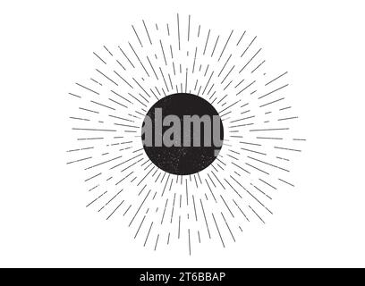 Vintage sunburst badge. Hand drawn retro starburst element. Linear sun rays design. Vector Stock Vector