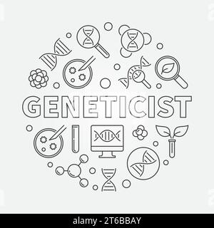 Geneticist vector concept round illustration in outline style Stock Vector