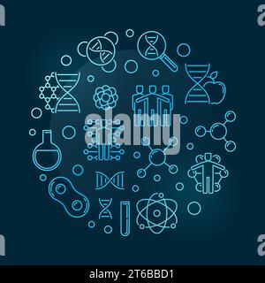 Cloning vector concept blue outline round illustration on dark background Stock Vector