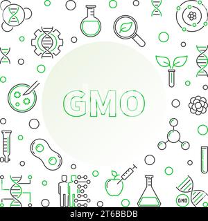 Genetically Modified Organism linear frame. GMO outline vector concept illustration Stock Vector