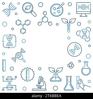 Genetics concept square frame made with science outline icons. Vector illustration Stock Vector