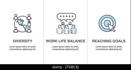 Core Values icon set and web header banner showing icons with core values Stock Vector