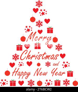 A christmas tree made with different ornaments on a white background Stock Vector