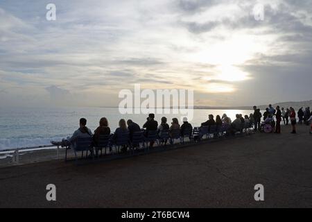 Evening light over the Mediterranean at Nice Stock Photo