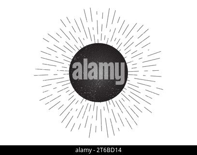 Vintage sunburst badge. Hand drawn retro starburst element. Linear sun rays design. Vector Stock Vector