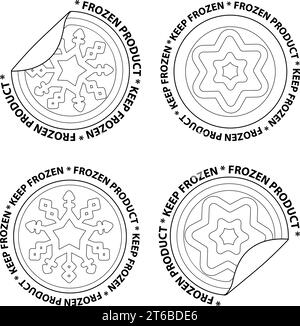 Keep frozen label icons. Frozen food signage. Vector black and white illustration. Stock Vector