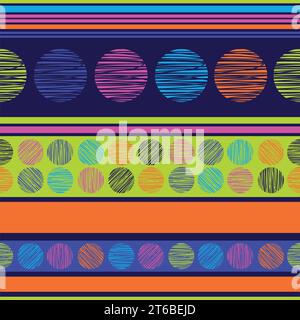 Scratch sketch circle and lines with trendy colors seamless pattern Stock Vector