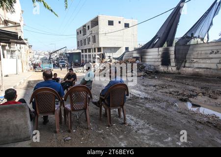 Tulkarm, Palestine. 08th Nov, 2023. Palestinians sit amidst the damages following the Israeli military raid in Tulakrem refugee camp in the West Bank. (Photo by Nasser Ishtayeh/SOPA Images/Sipa USA) Credit: Sipa USA/Alamy Live News Stock Photo