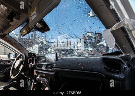 Tulkarm, Palestine. 08th Nov, 2023. View of the car which is damaged and also contained four Palestinian militants which were killed by Israeli forces the day before in Tulkarem, West Bank. (Photo by Nasser Ishtayeh/SOPA Images/Sipa USA) Credit: Sipa USA/Alamy Live News Stock Photo