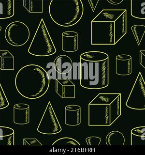 3D geometric basic forms figures seamless pattern Stock Vector