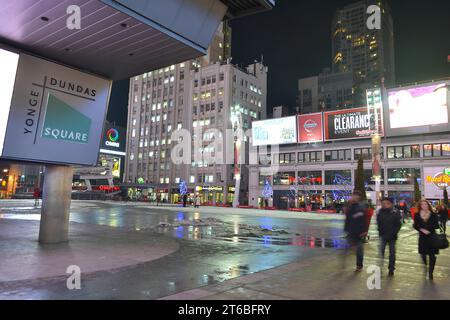 Yonge and Dundas Square at Night, Toronto, ON Canada Stock Photo