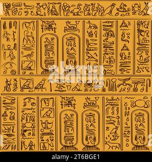 Ancient egyptian hieroglyphs alphabet pattern over black background. Ancient egyptian and ancient culture concept Stock Vector