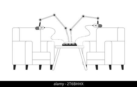 Studio recording room black and white 2D cartoon object Stock Vector
