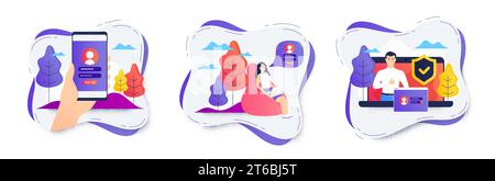 Online register icons set. User registration or sign up banners. Mobile phone login and password. Vector Stock Vector