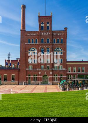 Dubuque, IA - 17 October 2023: Historic Dubuque Star Brewery alongside Mississippi river in Iowa Stock Photo