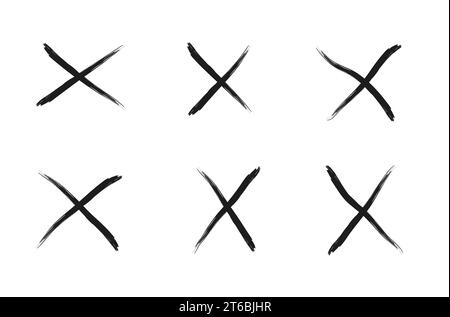 Grunge X mark set. Crossed X symbol vector illustration collection. Cross design element to cancel, reject and refuse something. Stock Vector