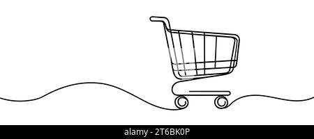 Shopping cart in one line style isolated. Vector illustration Stock Vector