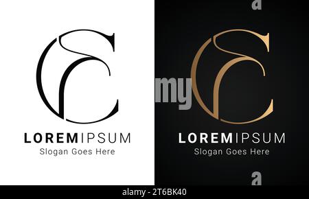Luxury Initial FC or CF Monogram Text Letter Logo Design Stock Vector
