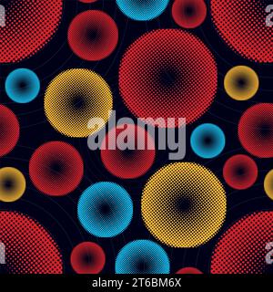 Rounded circle half tone color with black background seamless pattern Stock Vector