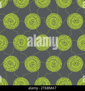 Abstract organic green circle sketch seamless pattern with grey background Stock Vector