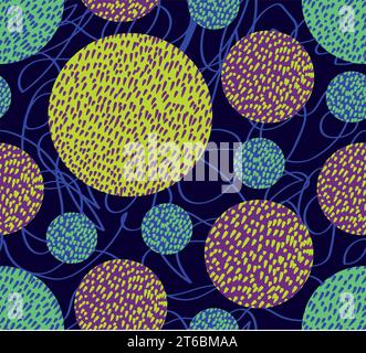 Circle and dots over a handed lineal sketch seamless pattern Stock Vector