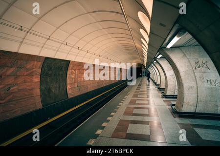 Interior of Anděl Metro Station in Prague, Czechia Stock Photo