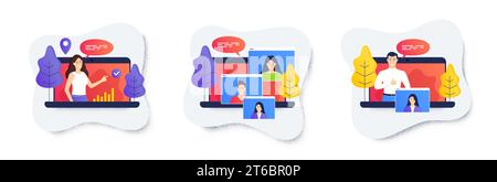 Online course education at home. Remote school class teacher. Vector Stock Vector
