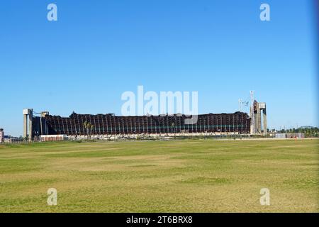 Navy blimp hanger after being destroyed by fire Stock Photo