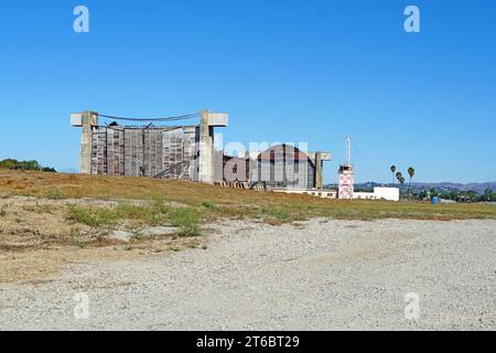 Navy blimp hanger after being destroyed by fire Stock Photo