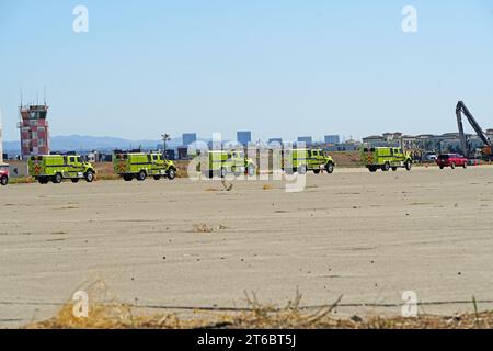 Navy blimp hanger after being destroyed by fire Stock Photo