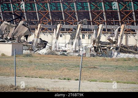 Navy blimp hanger after being destroyed by fire Stock Photo