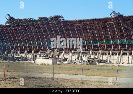 Navy blimp hanger after being destroyed by fire Stock Photo