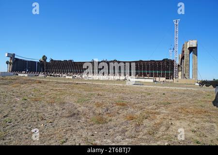 Navy blimp hanger after being destroyed by fire Stock Photo