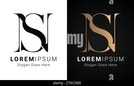 Luxury Initial NS or SN Monogram Text Letter Logo Design Stock Vector