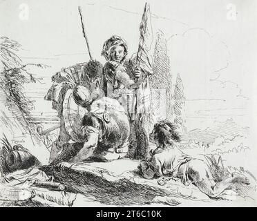 Three Soldiers and a Youth, c1741-1742. From Vari Capricci. Stock Photo