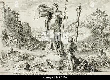 The Age of Bronze, published 1589. From Metamorphoses by Ovid, book 1, plate 5. Stock Photo