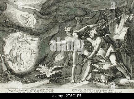 Jupiter and Io, published 1589. From Metamorphoses by Ovid, book 1, plate 16. Stock Photo
