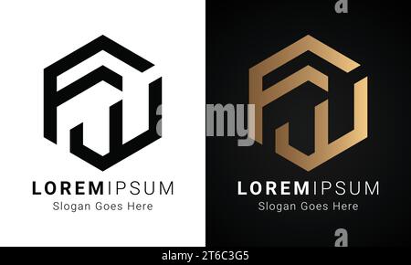 Luxury Initial FW or WF Monogram Text Letter Logo Design Stock Vector