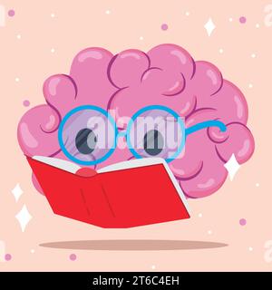 Cute brain cartoon character reading a book Vector Stock Vector