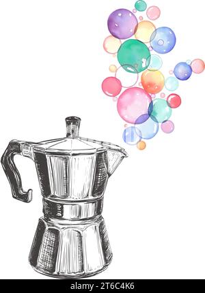 Hand Drawn Sketch Coffee Maker Illustration. Coffee Pot. Stock Vector