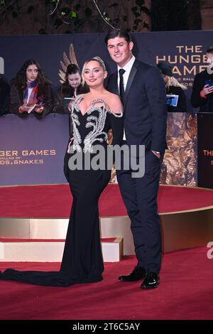 London, UK. 9th Nov, 2023. Saffron Barker and Louis Rees-Zammit at the World Premiere of The Hunger Games The Ballad of Songbirds and Snakes, at BFI Imax Credit: Nils Jorgensen/Alamy Live News Stock Photo