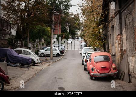 Picture of an old Volkswagen Beetle Type 1, parked in the streets of Belgrade, Serbia. The Volkswagen Beetle—officially the Volkswagen Type 1, is an e Stock Photo