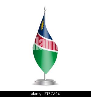 Namibia flag - 3D mini flag hanging on desktop flagpole. Usable for summit or conference presentaiton. Vector illustration with shading. Stock Vector