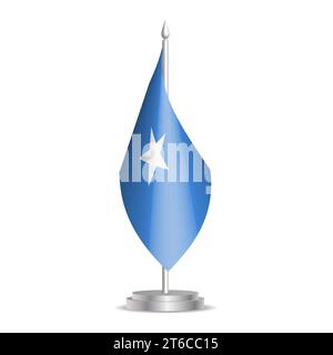 Somalia flag - 3D mini flag hanging on desktop flagpole. Usable for summit or conference presentaiton. Vector illustration with shading. Stock Vector