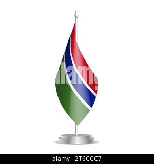 Gambia flag - 3D mini flag hanging on desktop flagpole. Usable for summit or conference presentaiton. Vector illustration with shading. Stock Vector
