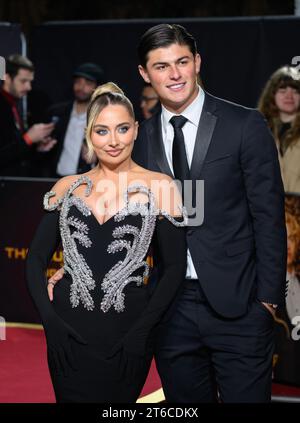 London, UK. November 9th, 2023. Saffron Barker and Louis Rees-Zammit arriving at The Hunger Games: The Ballad of Songbirds & Snakes World Premiere, BFI IMAX, London. Credit: Doug Peters/EMPICS/Alamy Live News Stock Photo