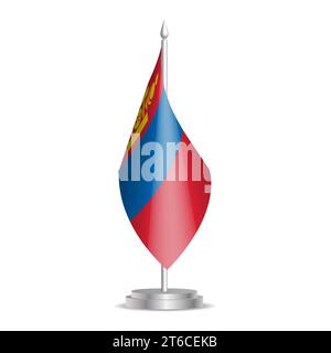 Mongolia flag - 3D mini flag hanging on desktop flagpole. Usable for summit or conference presentaiton. Vector illustration with shading. Stock Vector